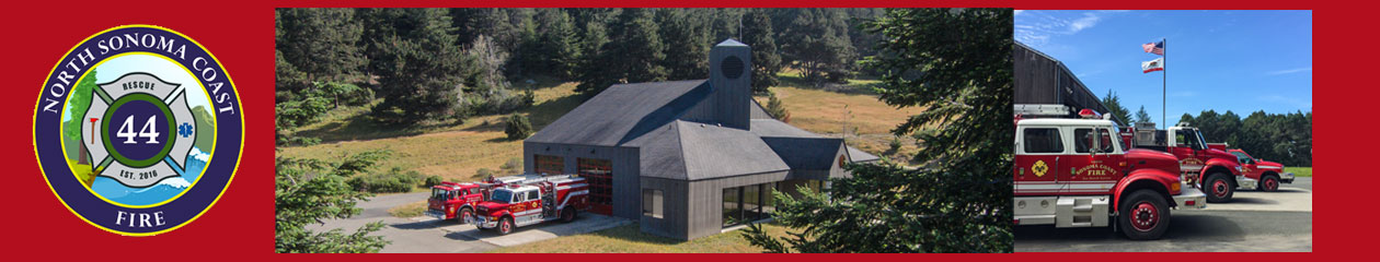Header image showing NSCFPD logo and pictures of fire engines and fire station