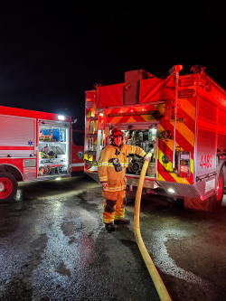 Captain Plakos managing the pump.